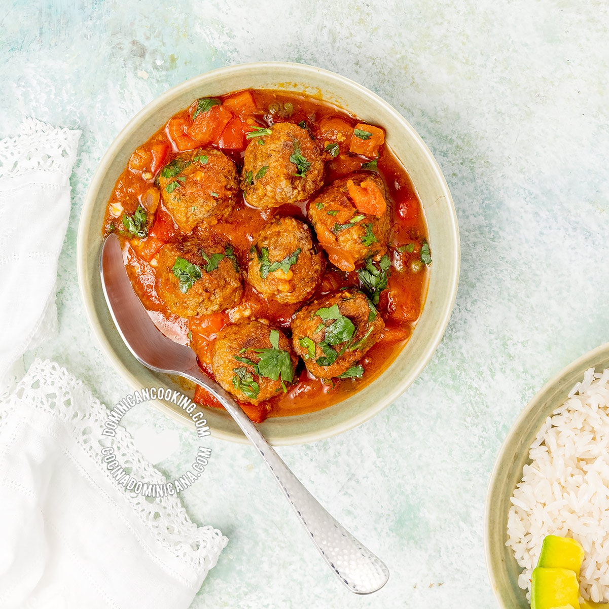 Albóndigas guisadas (Dominican meatballs).
