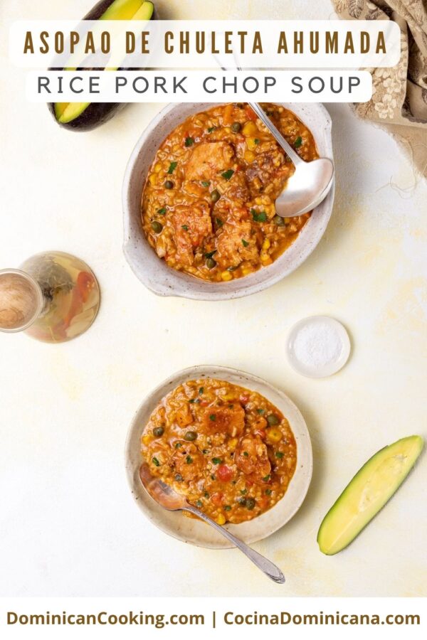 Asopao de chuleta ahumada (rice pork chop soup) recipe.