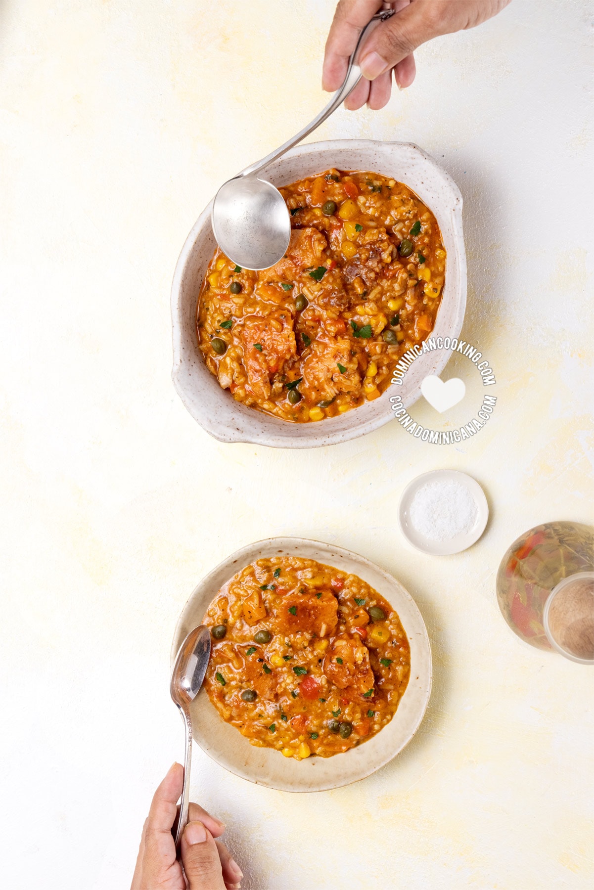 Asopao de chuleta ahumada (smoked pork chop rice pottage).