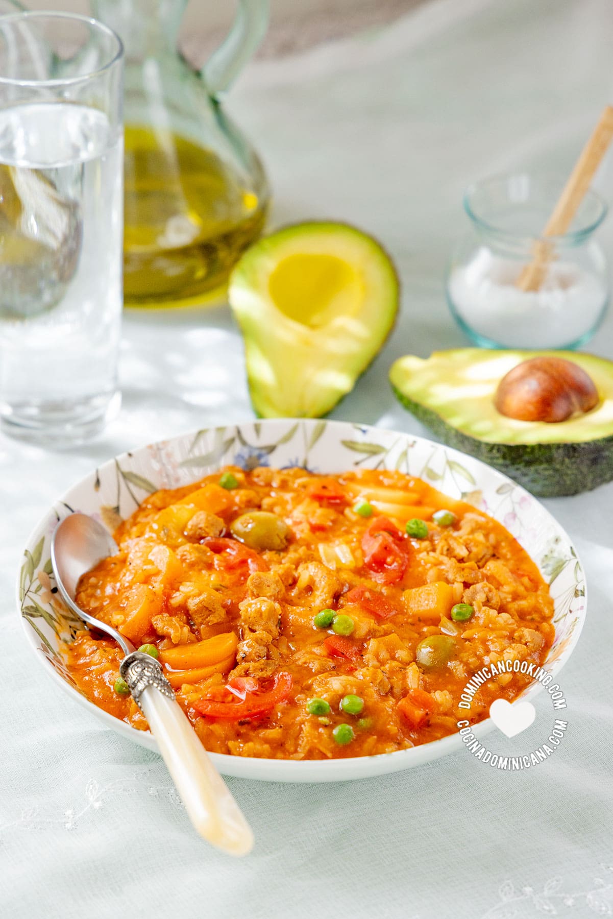 Vegan asopao (rice, textured soy & vegetables stew).