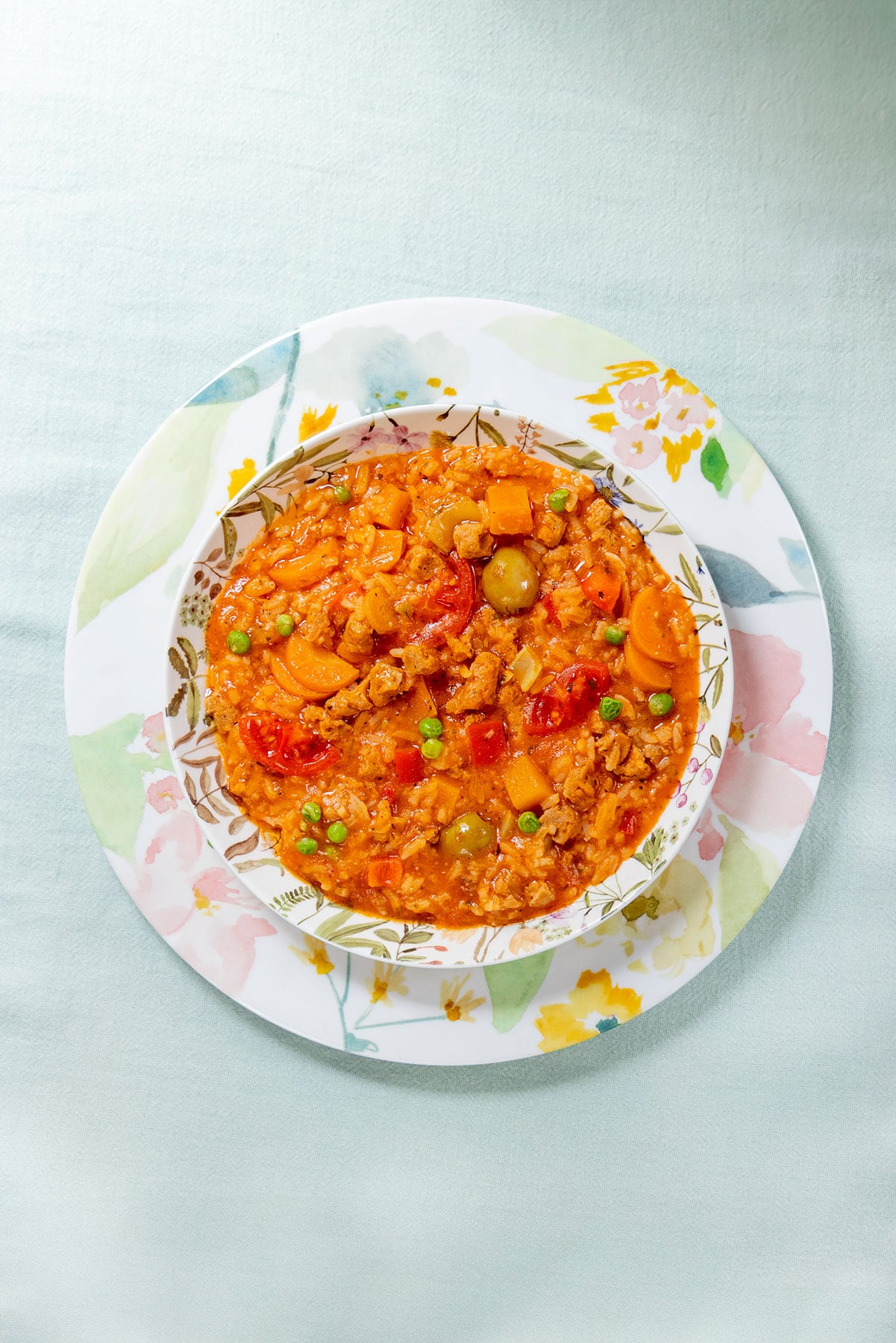 Vegan asopao (rice, textured soy & vegetables stew).