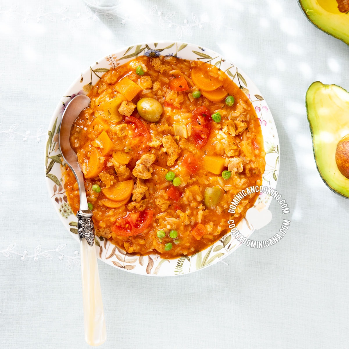 Vegan asopao (rice, textured soy & vegetables stew).