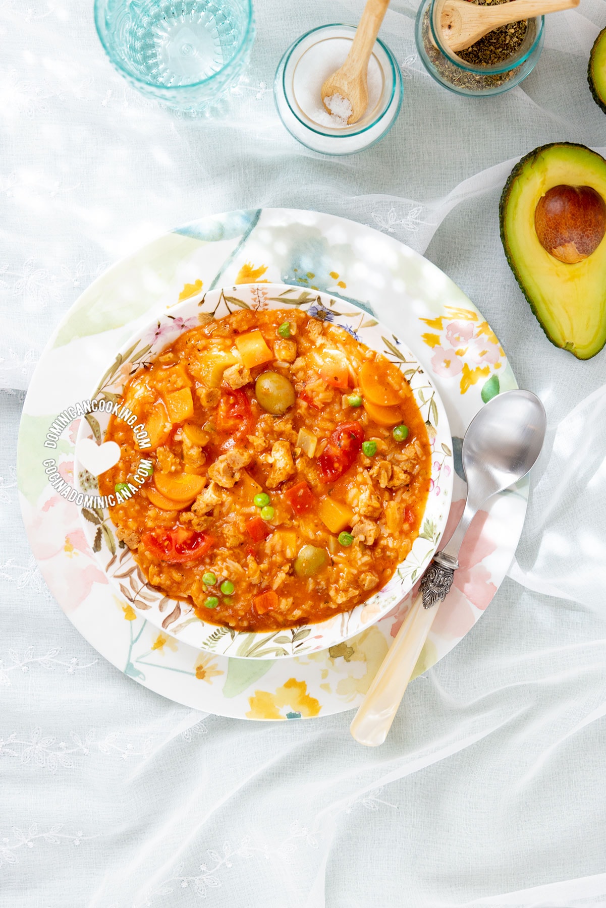 Vegan asopao (rice, textured soy & vegetables stew).