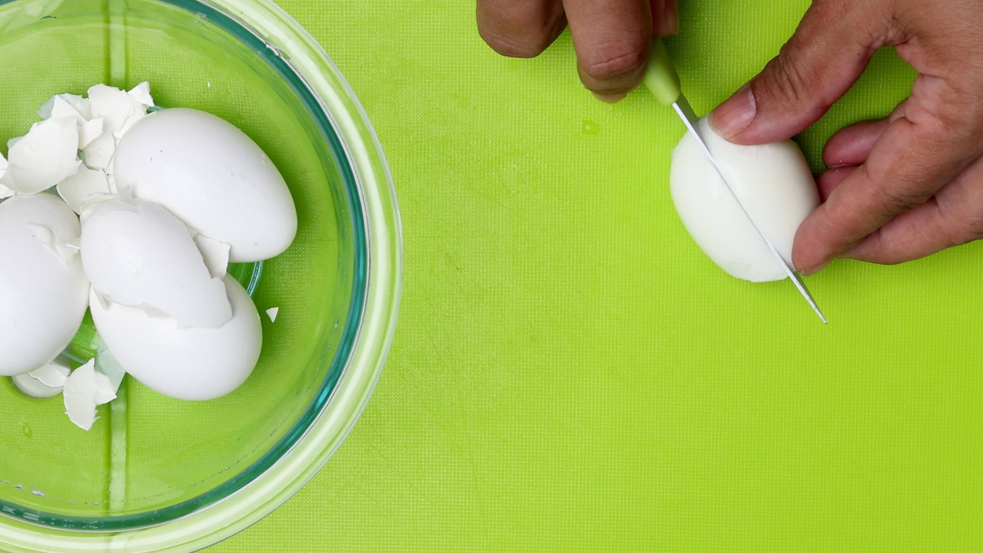 Chopping boiled eggs.