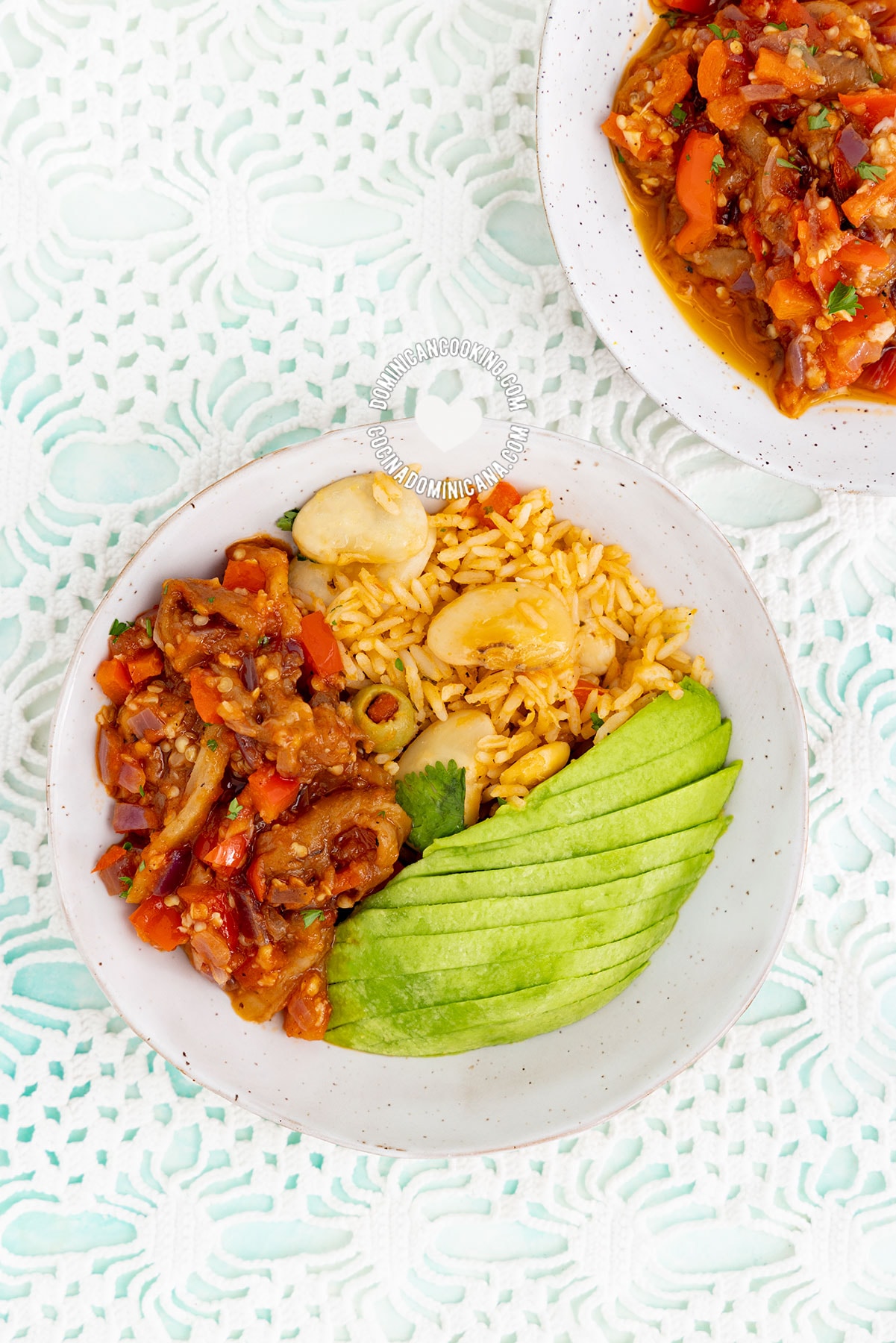 Moro de habas with berenjena guisada.