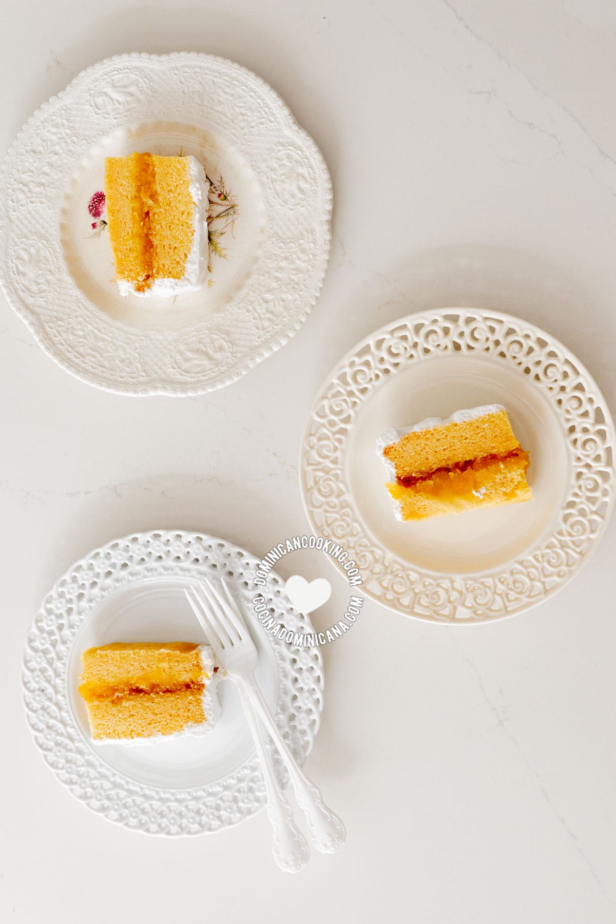 3 slices of bizcocho dominicano (dominican cake).