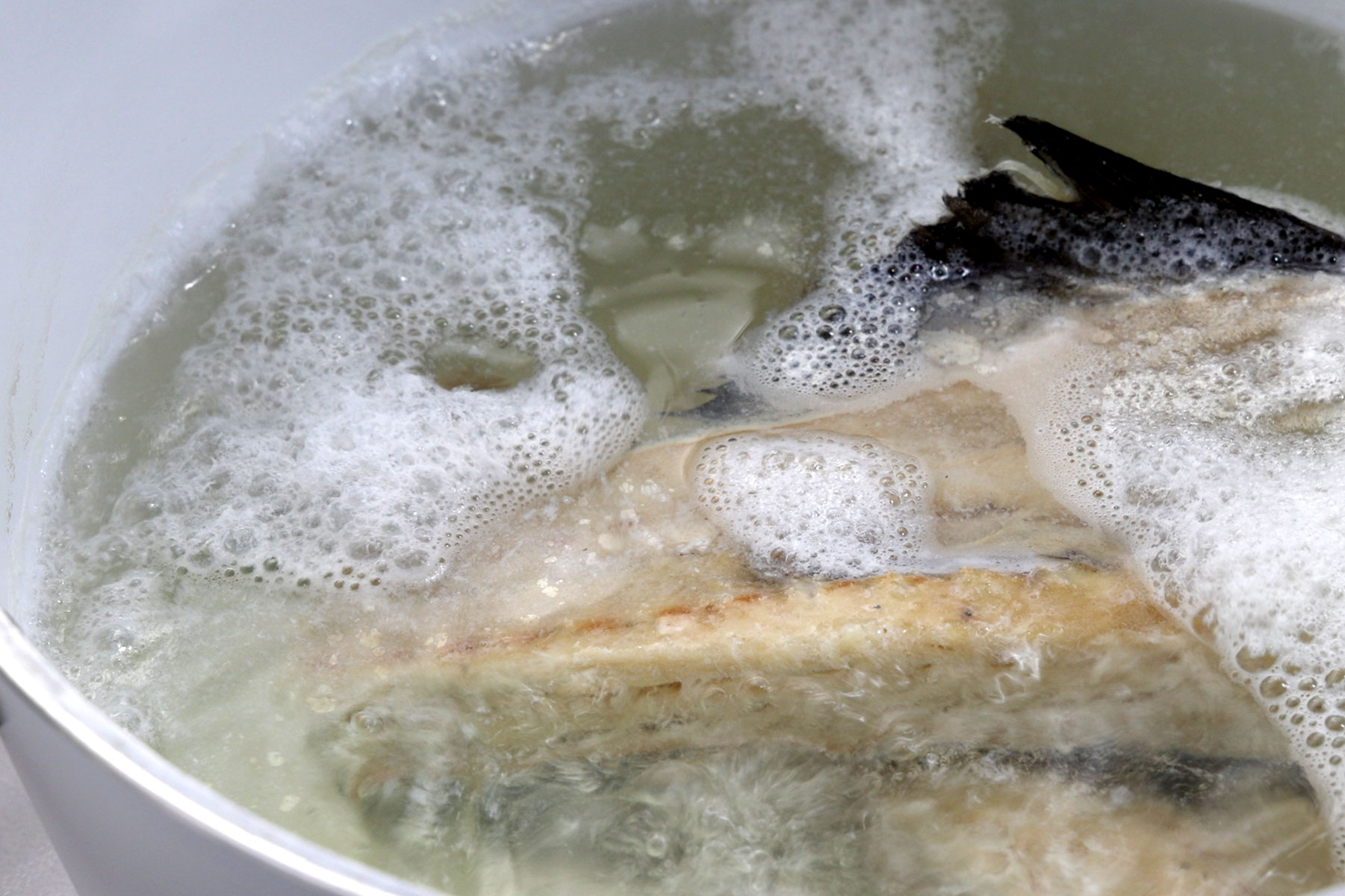 Boiling bacalao.