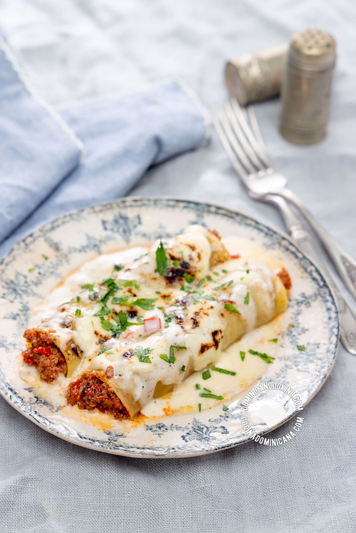 Canelones dominicanos (Dominican cannelloni).