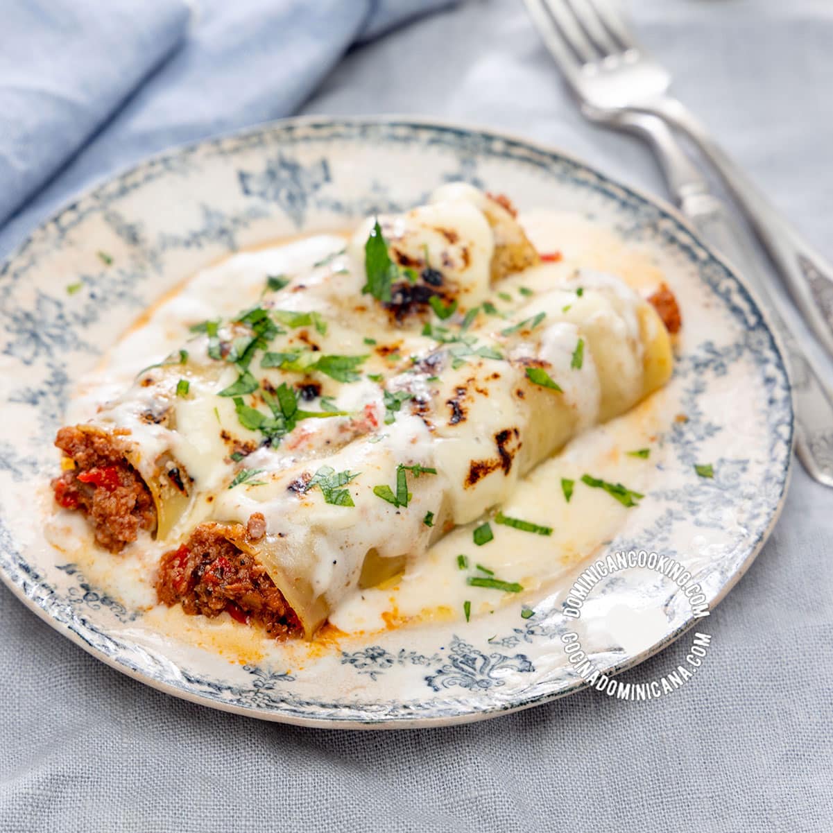 Canelones dominicanos (Dominican cannelloni).