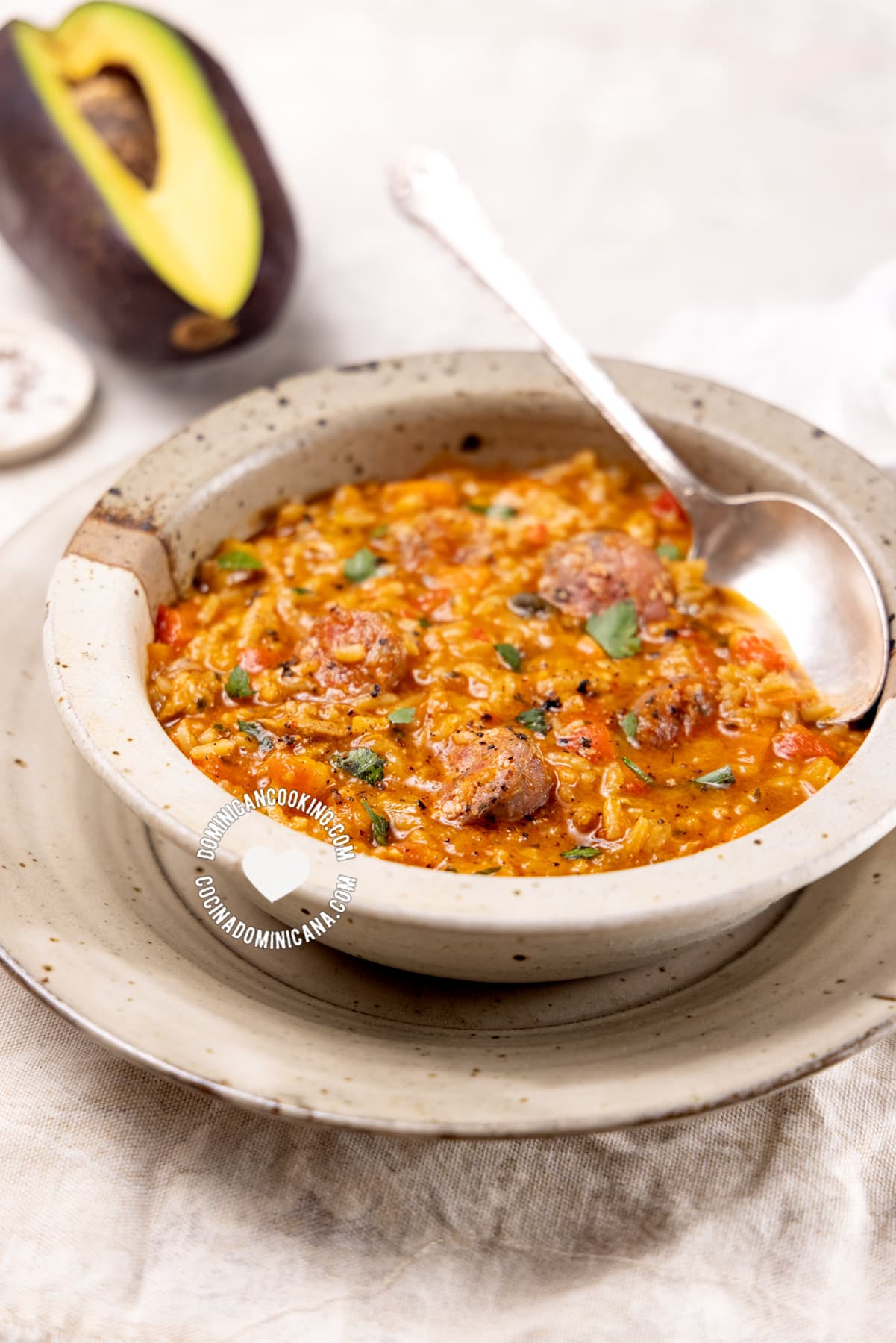 Asopao de longaniza (Dominican sausage rice stew).