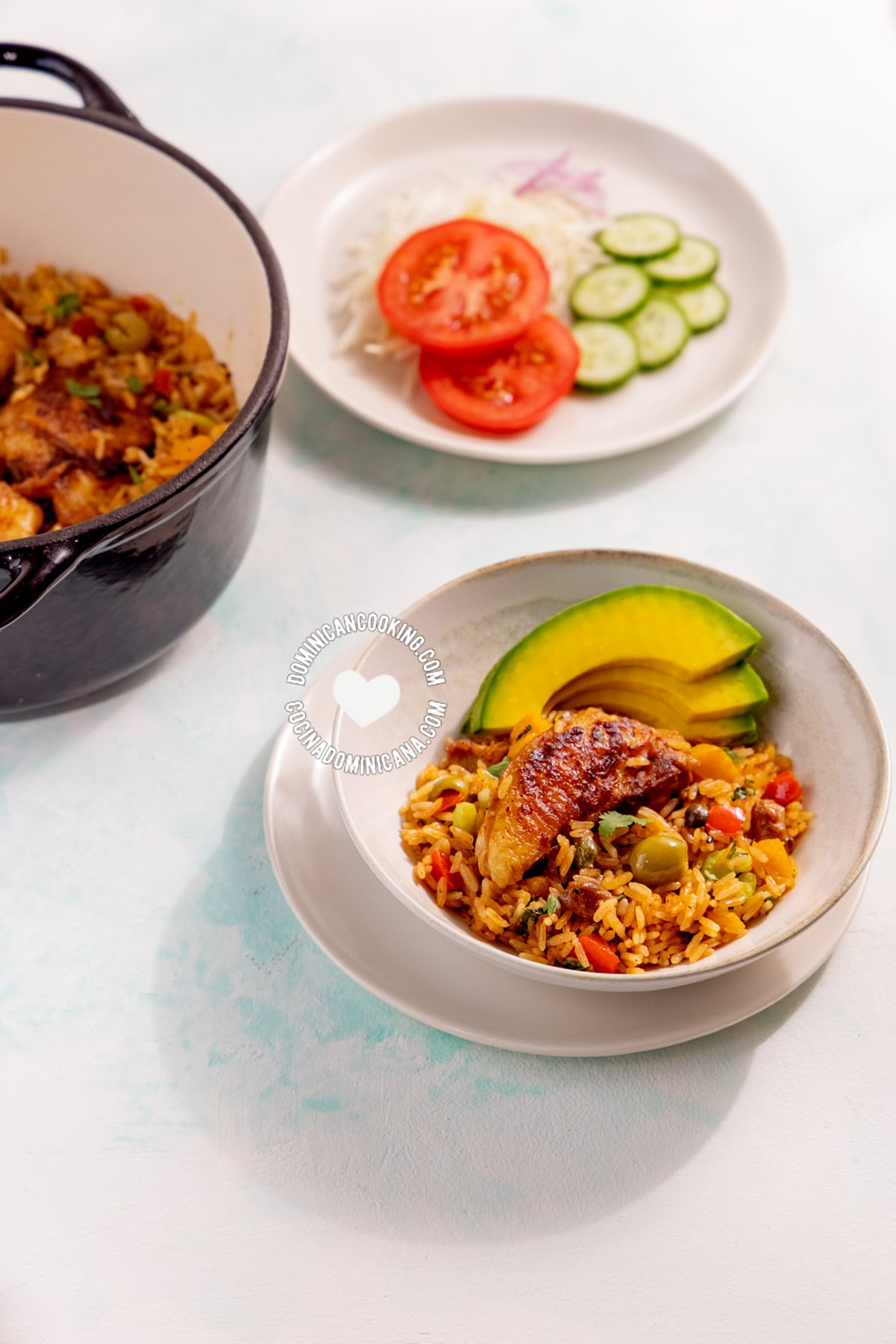 Locrio de pollo (Dominican rice and chicken).