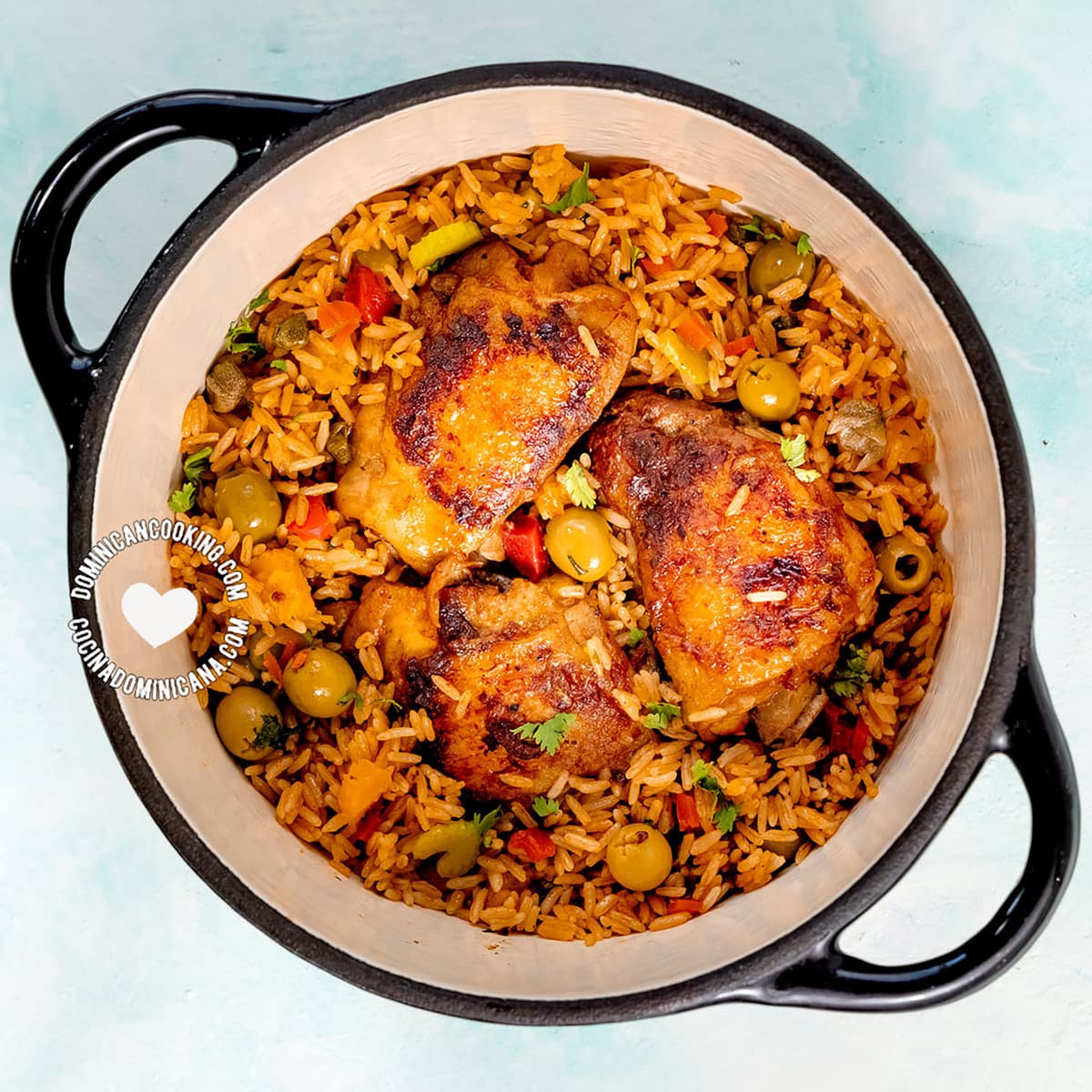 Locrio de pollo (Dominican chicken and rice).