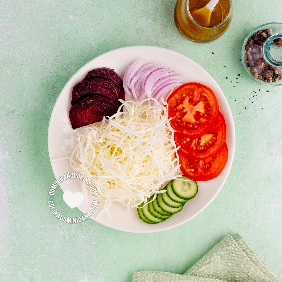 Ensalada verde or Dominican cabbage and beet salad.