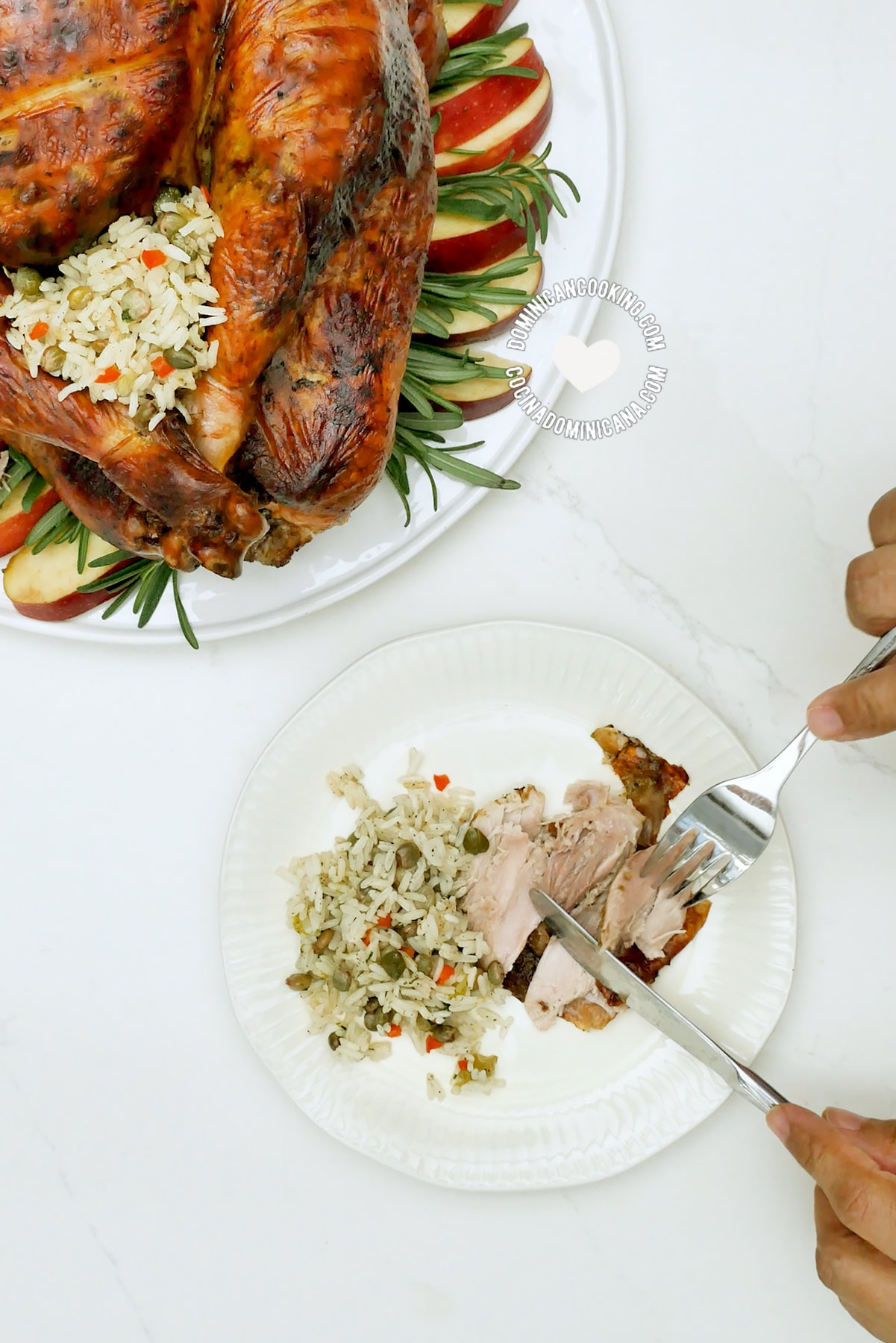 Turkey a la Dominicana stuffed with rice and pigeon peas.