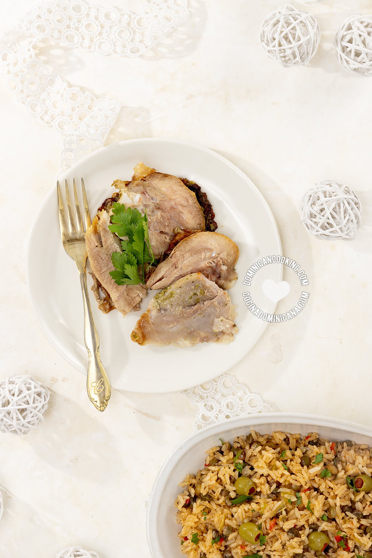 Turkey a la Dominicana stuffed with rice and pigeon peas.