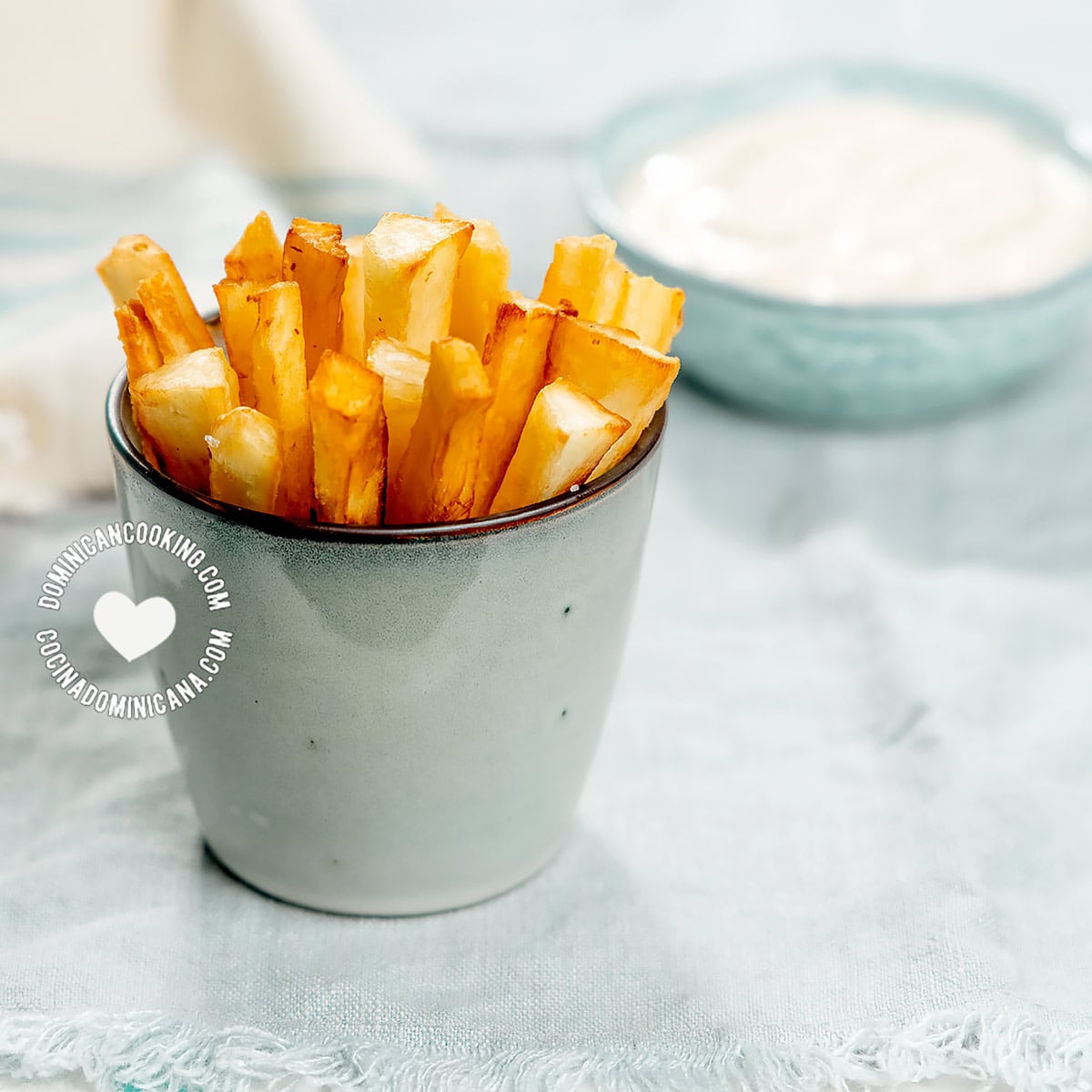 Yuca frita with dip.