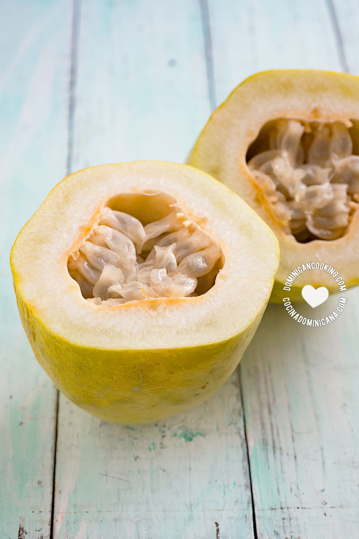 Granadillo or granadilla fruit, cut into halves.