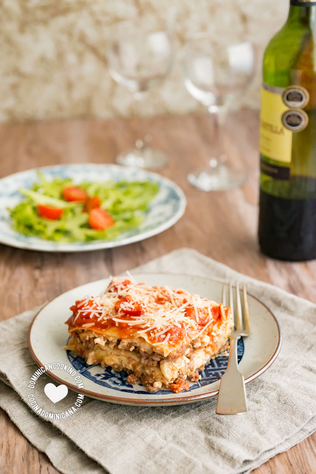 3 cheeses and beef lasagna.