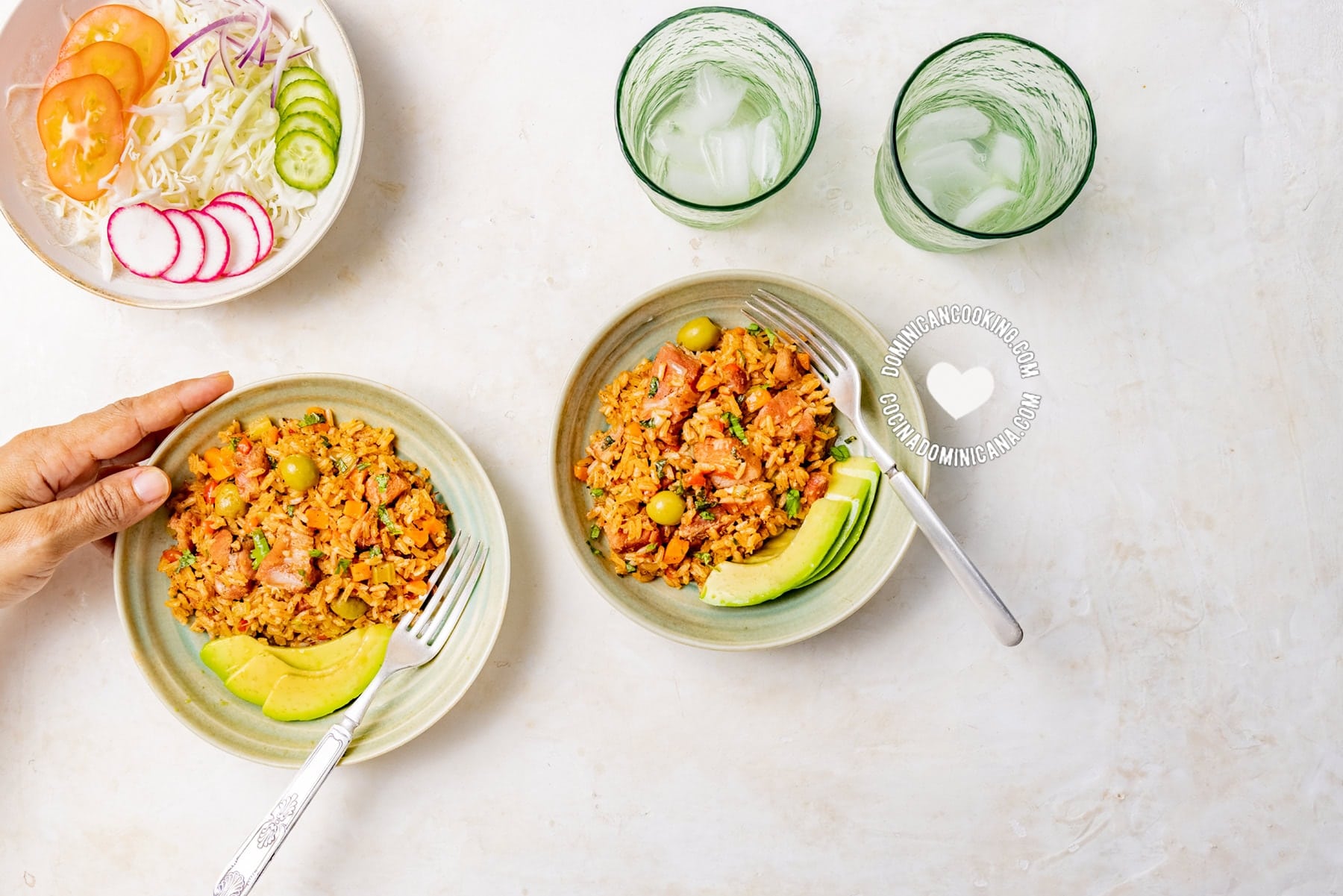 Dominican avocado with locrio chuleta.