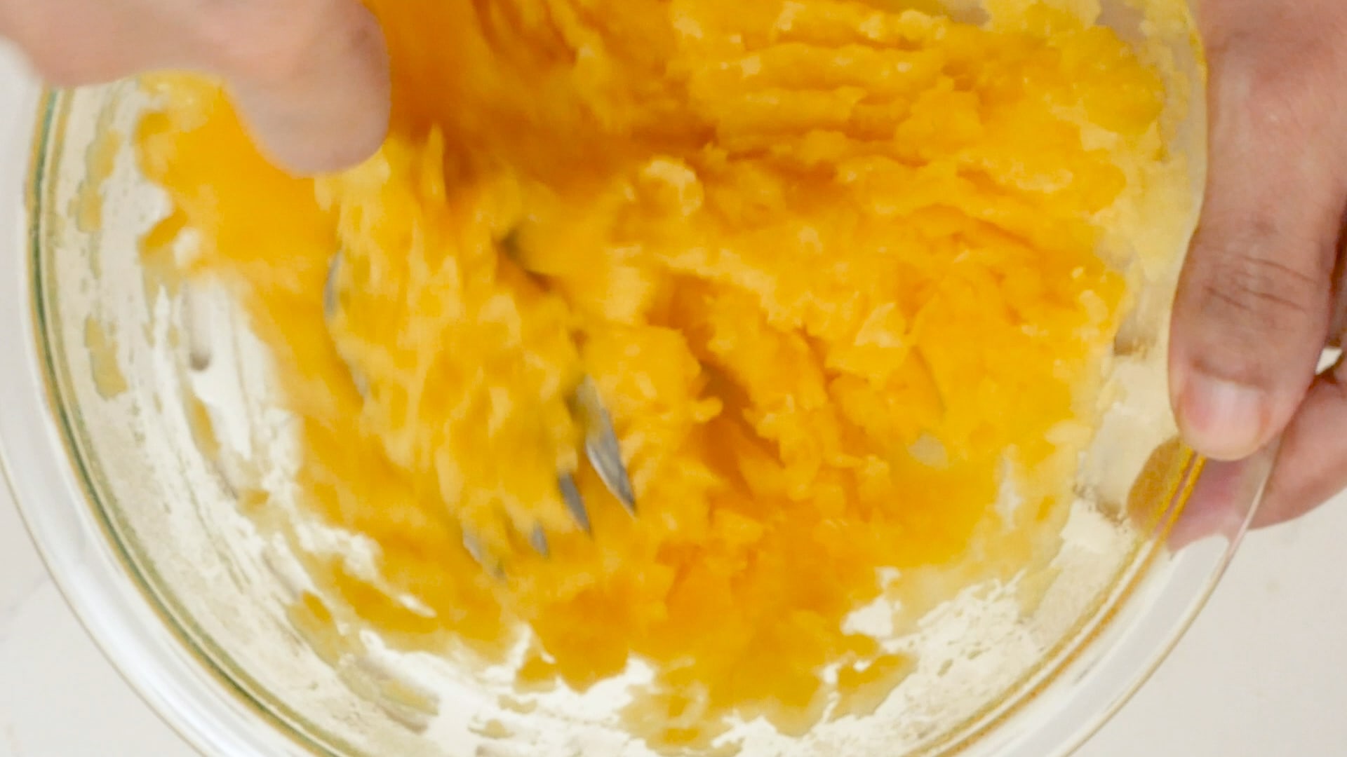 Mashing the celery root.