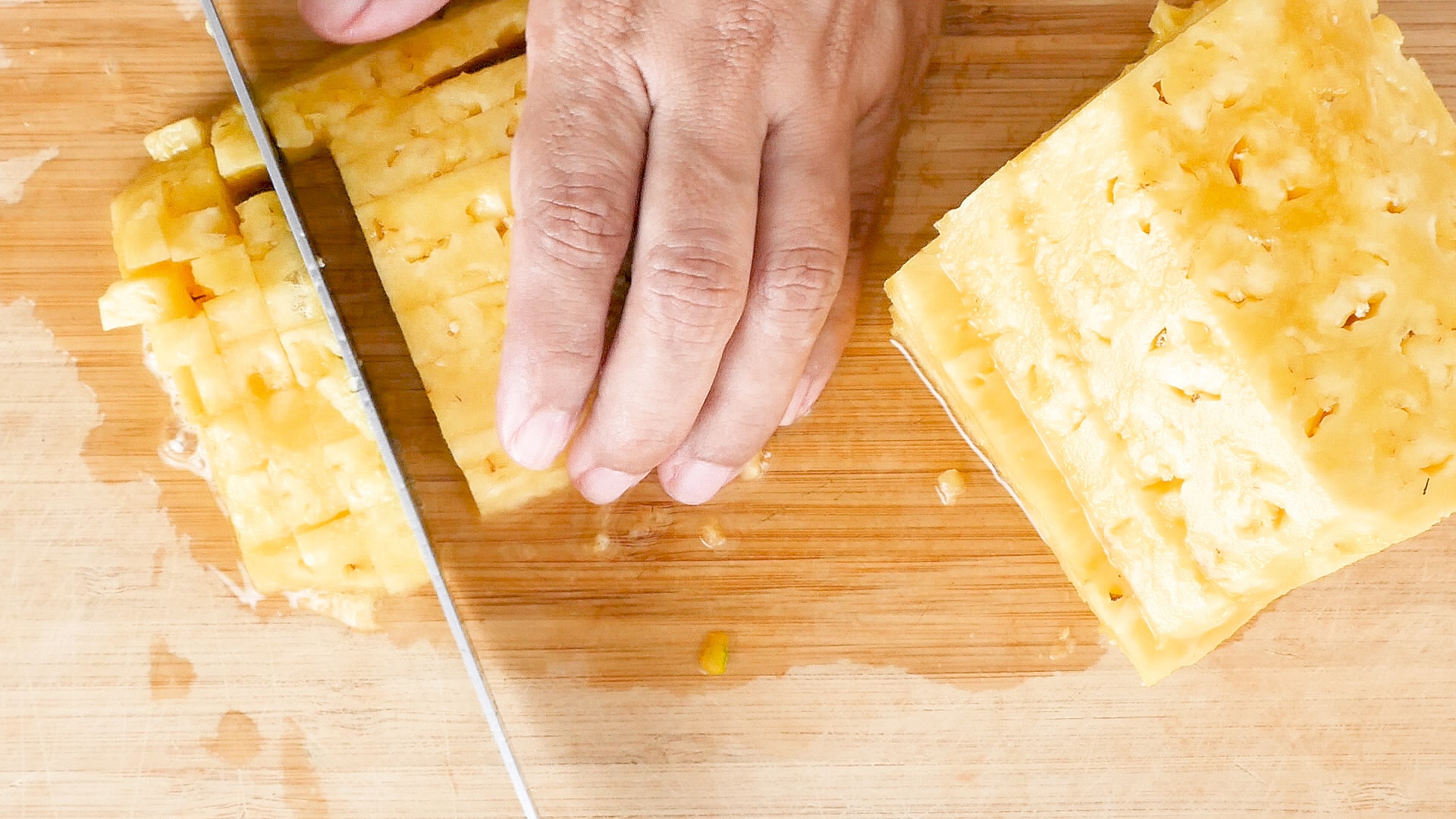 Prepping pineapple.