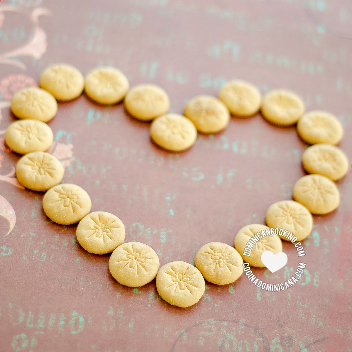 Dominican lenten cookies arranged in a heart shape.