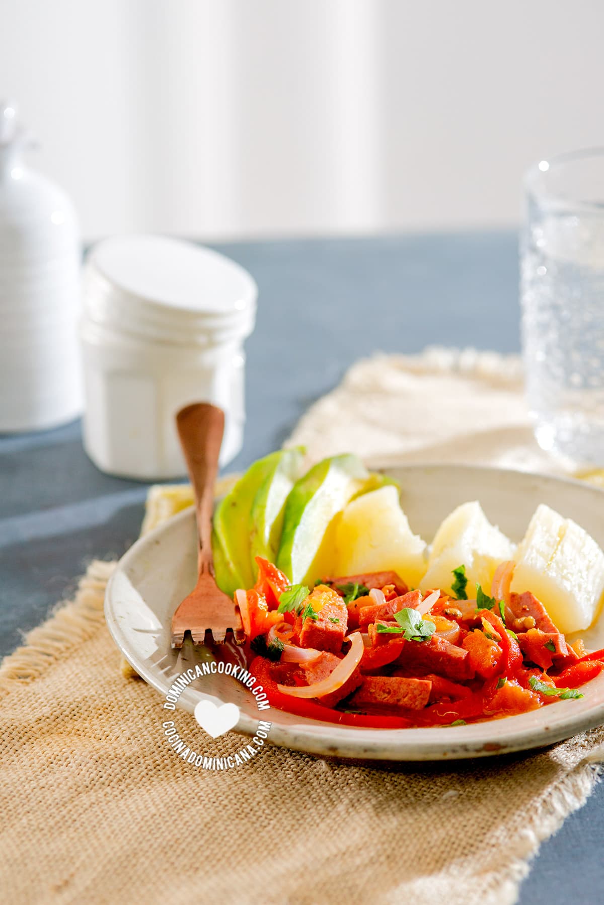 Dominican salami guisado.