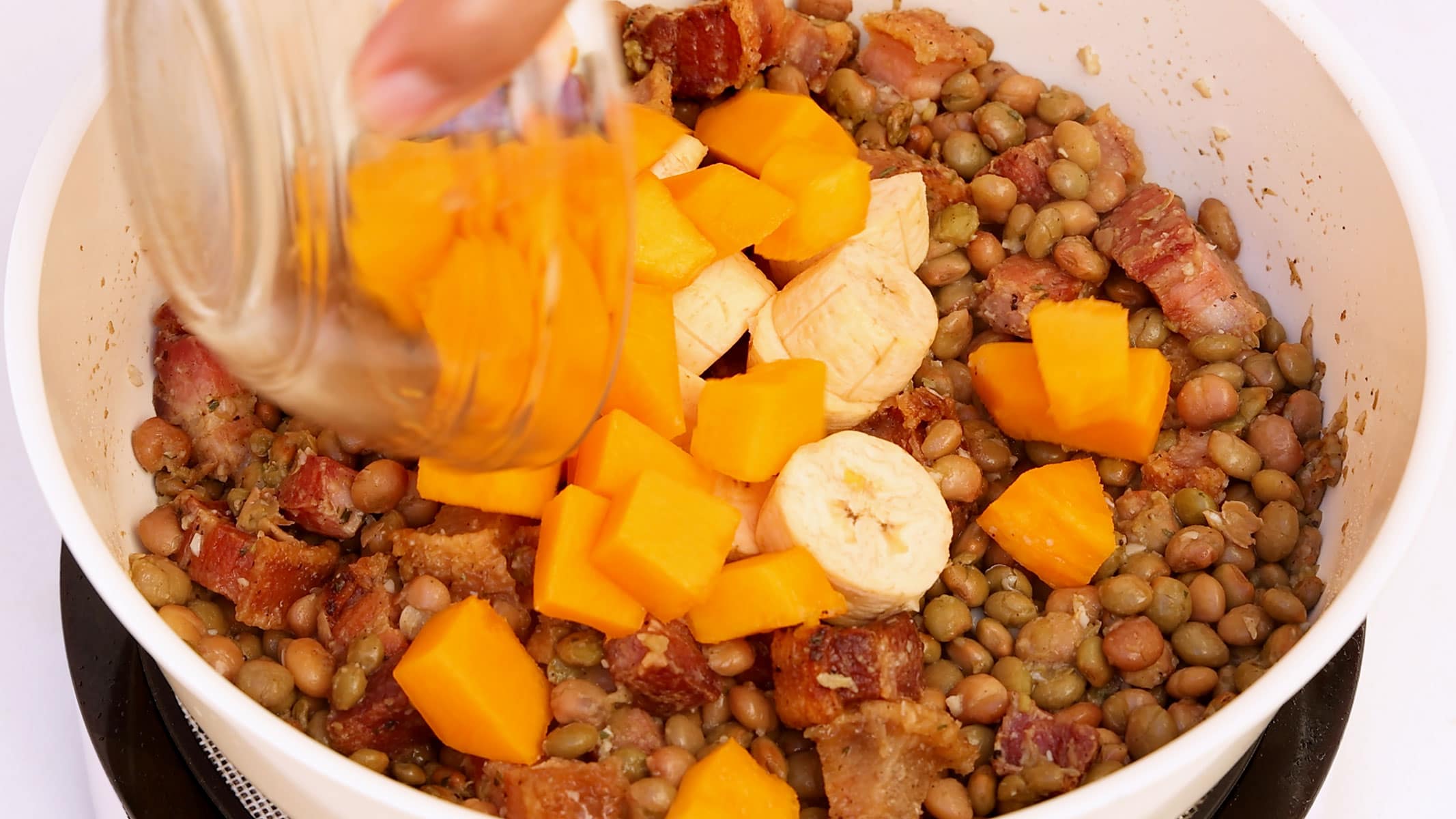 Adding plantain and squash.