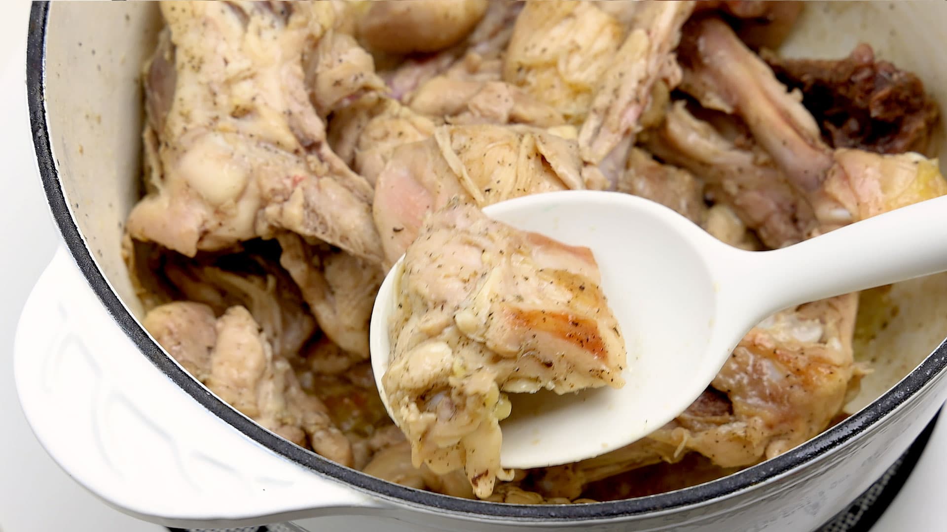 Browning chicken meat.