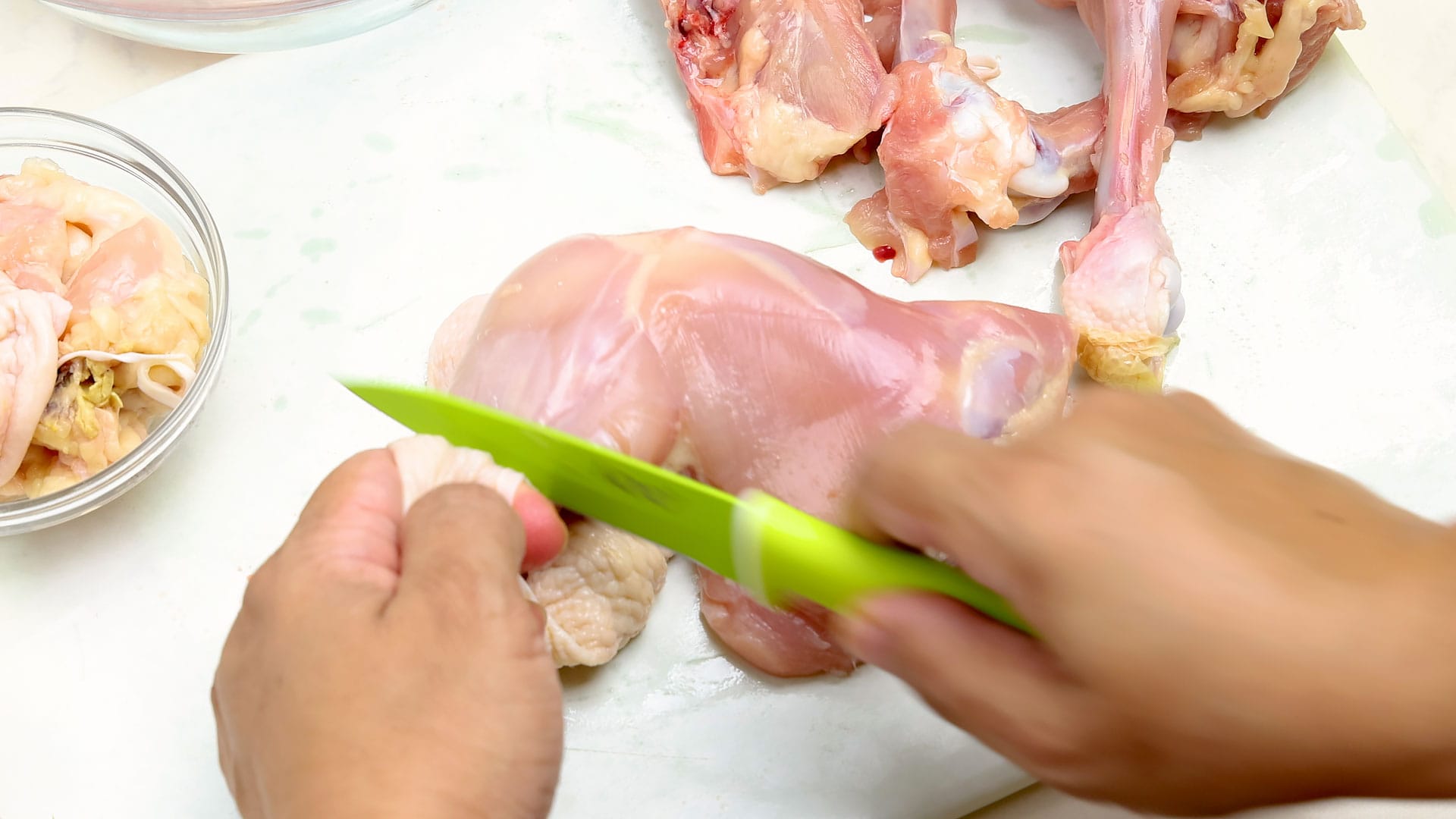 Preparing chicken.