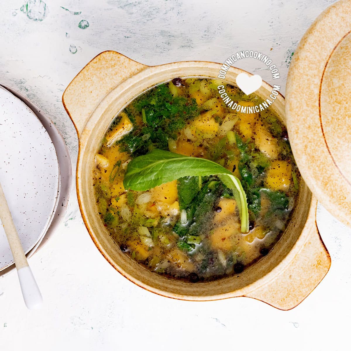 Sopa de platano verde or aguaji (green plantain soup).