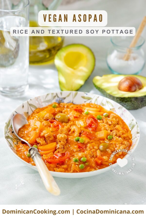 Vegan asopao (rice, textured soy & vegetables stew).