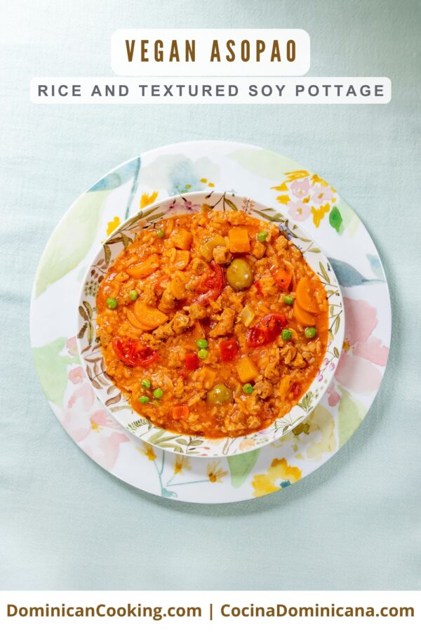 Vegan asopao (rice, textured soy & vegetables stew).