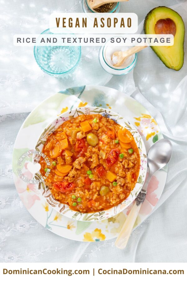 Vegan asopao (rice, textured soy & vegetables stew).
