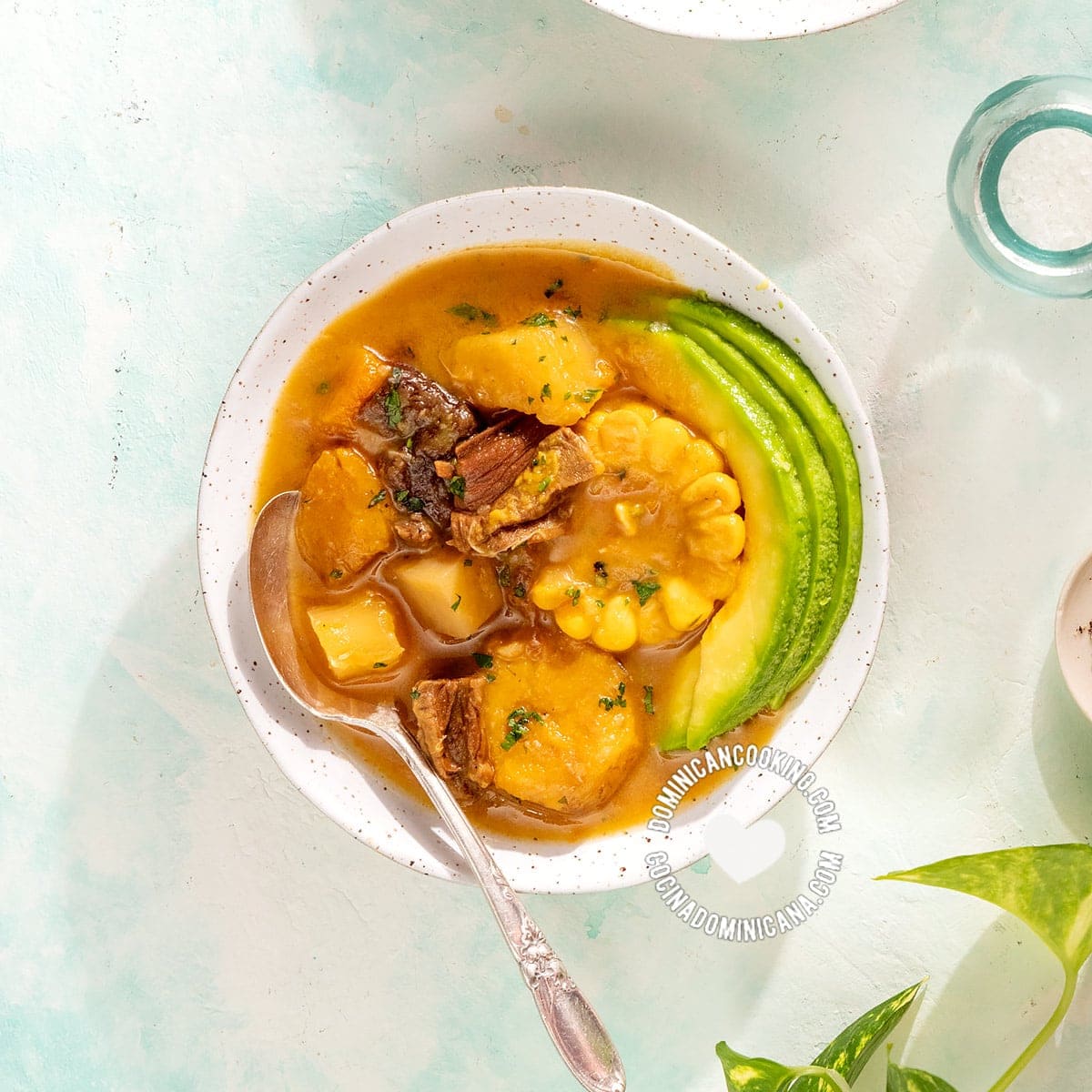 Vegetarian and vegan sancocho with avocado