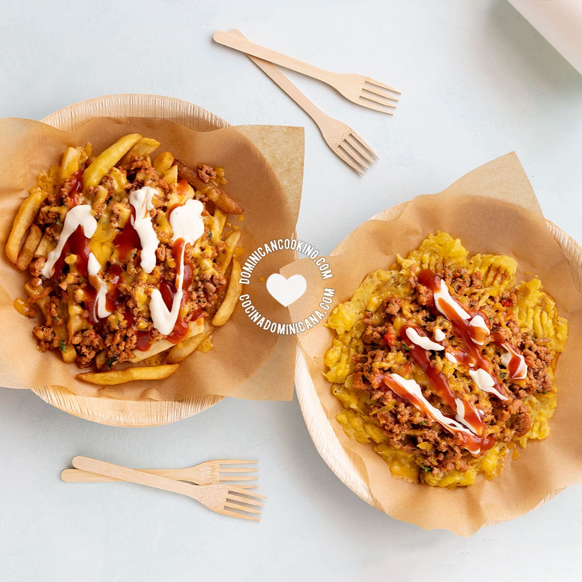 Yaroa de papa y yaroa de plátano maduro.