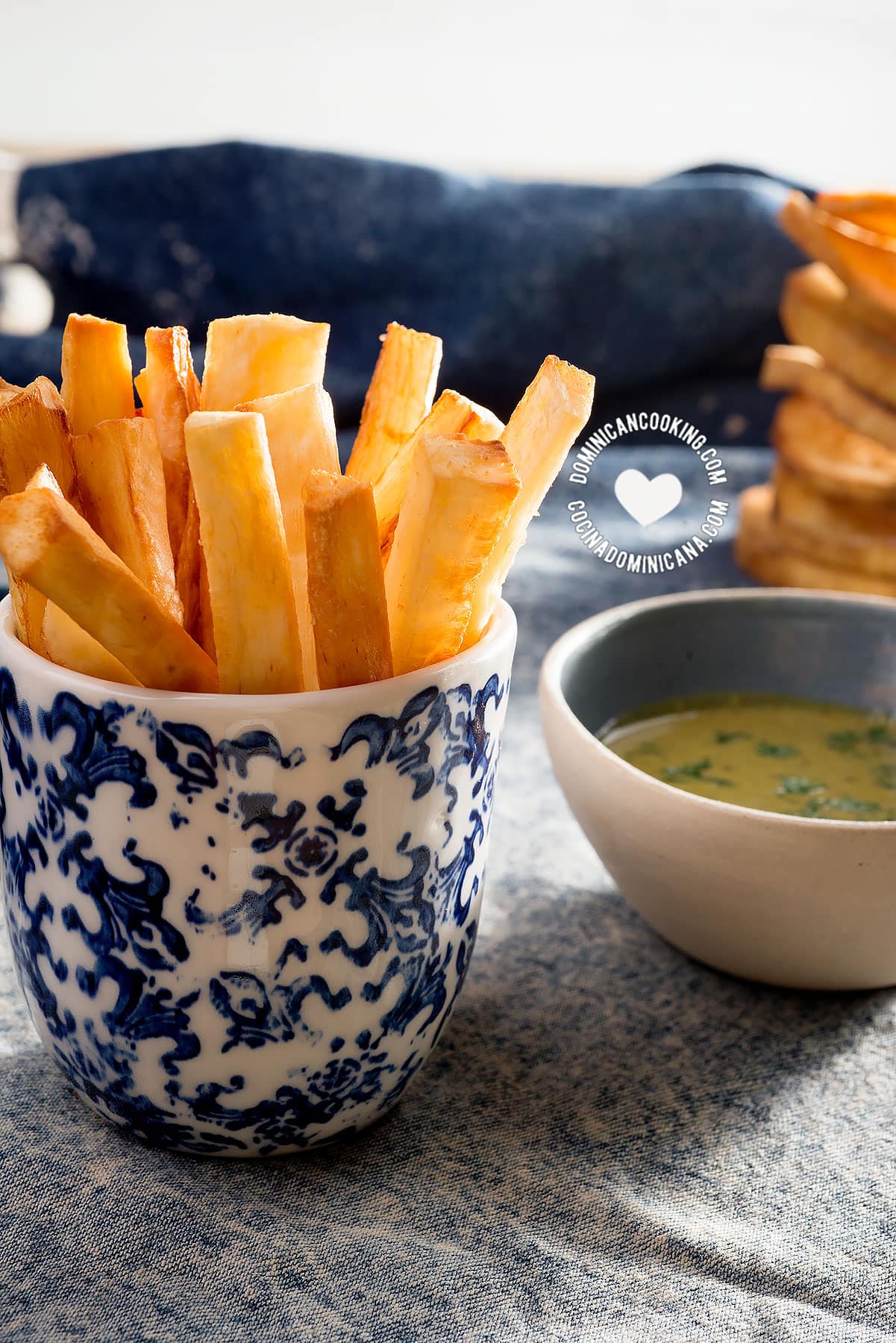 Yuca fries next to dip.