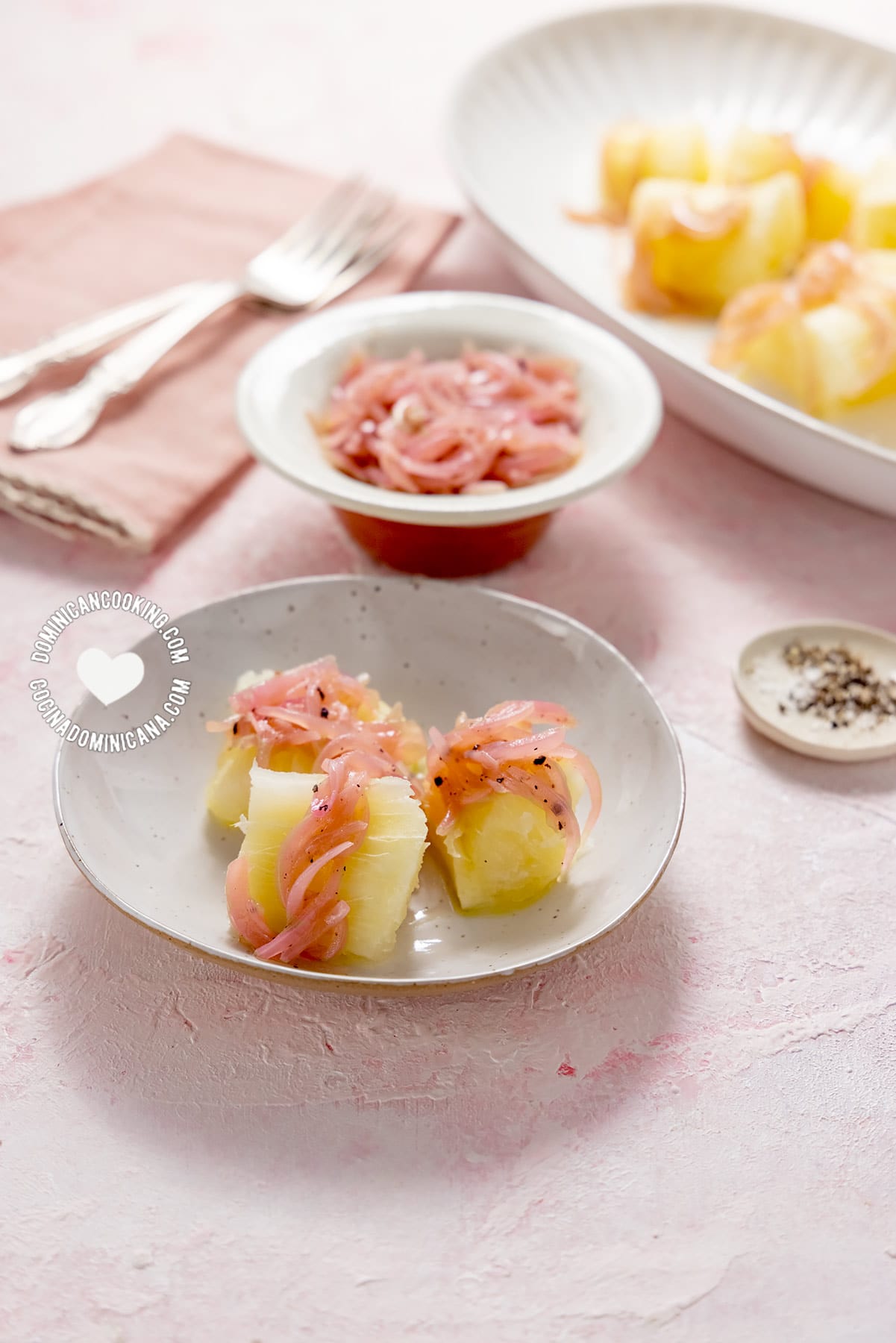 Yuca encebollada (boiled cassava with onions).