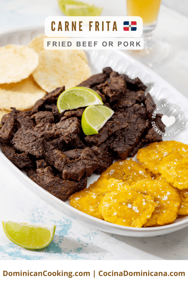 Carnita frita, res frita or puerco frito (Dominican fried beef or fried pork).