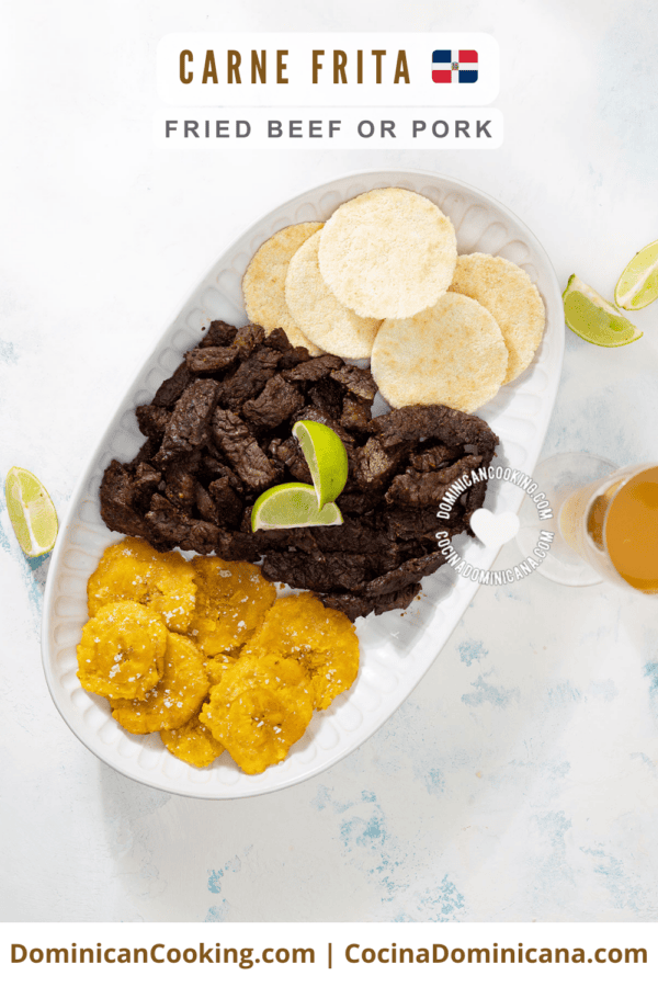 Carnita frita, res frita or puerco frito (Dominican fried beef or fried pork).